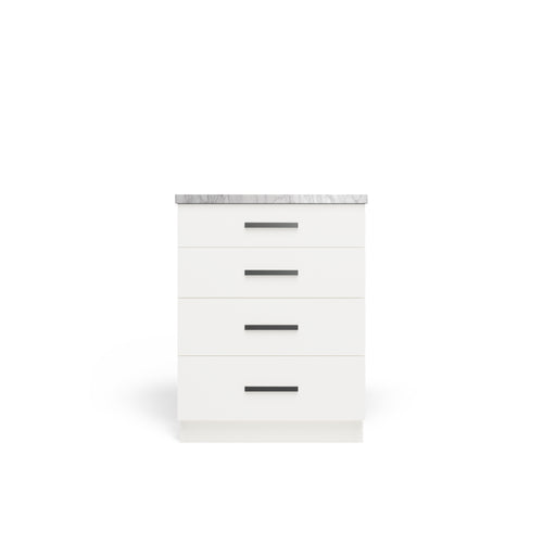 4 Drawer Base Cabinet, Alabaster Matte, Matte Black