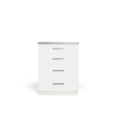 4 Drawer Base Cabinet, Alabaster Matte, Polished Chrome
