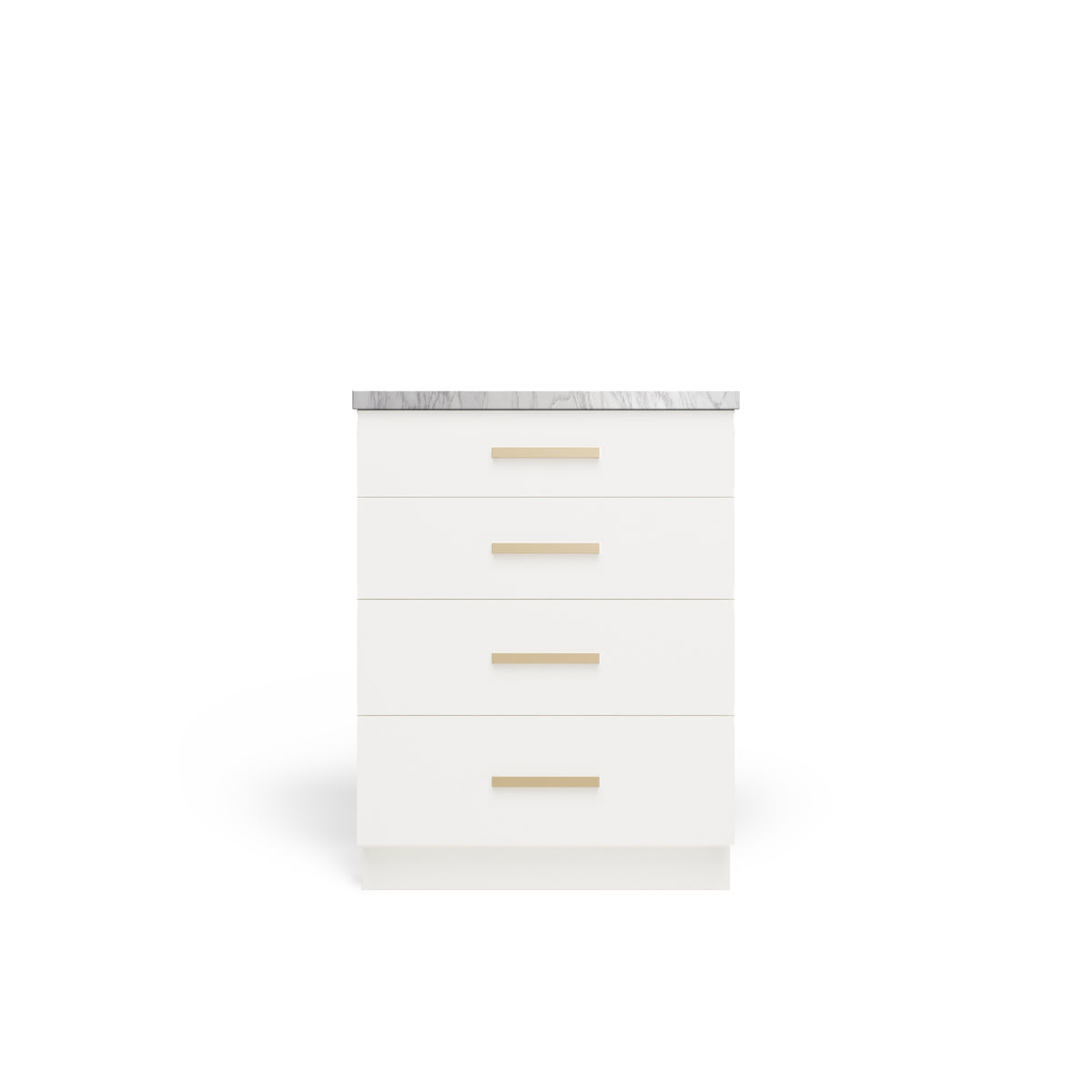4 Drawer Base Cabinet, Alabaster Matte, Satin Gold