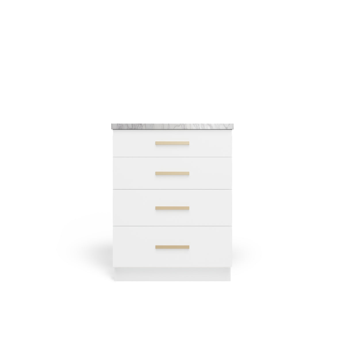 4 Drawer Base Cabinet, Arctic Matte, Satin Gold