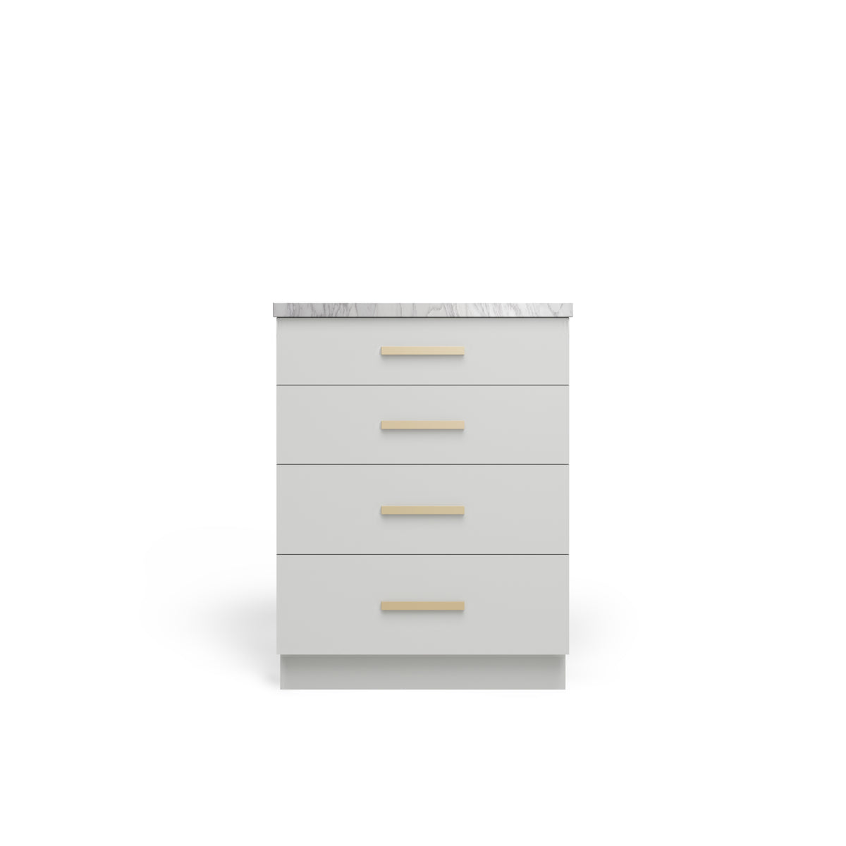 4 Drawer Base Cabinet, Dove Matte, Satin Gold