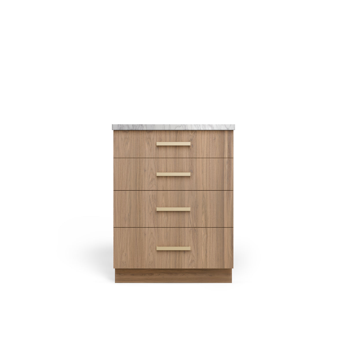 4 Drawer Base Cabinet, Frozen Walnut, Satin Gold