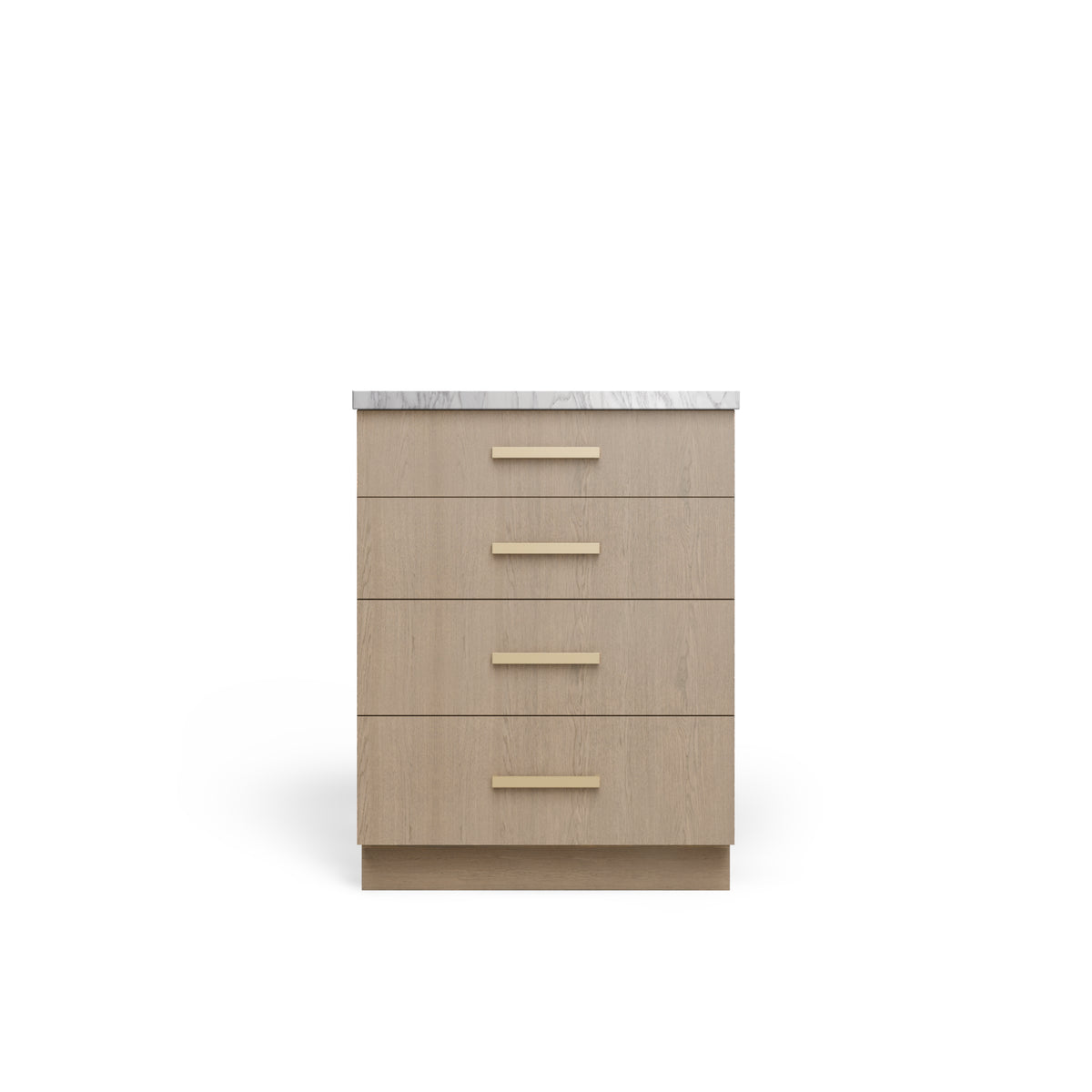 4 Drawer Base Cabinet, Manhattan Oak, Satin Gold