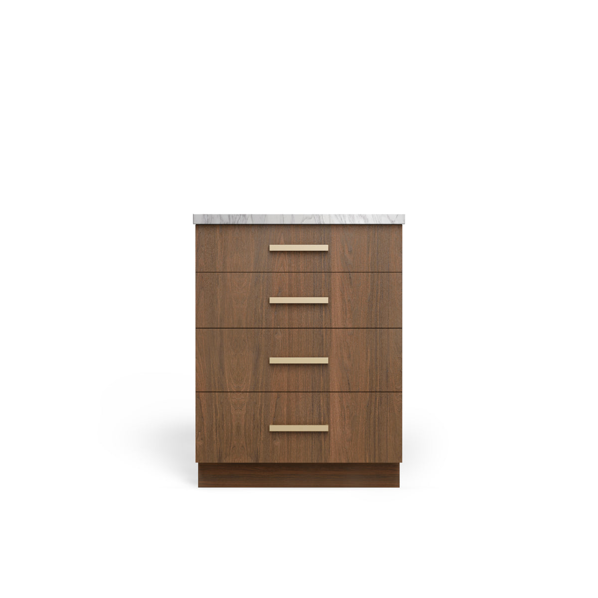 4 Drawer Base Cabinet, Pure Walnut, Satin Gold