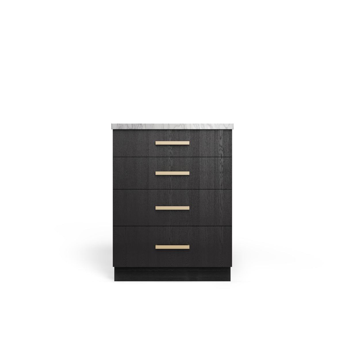 4 Drawer Base Cabinet, Raven Oak, Satin Gold