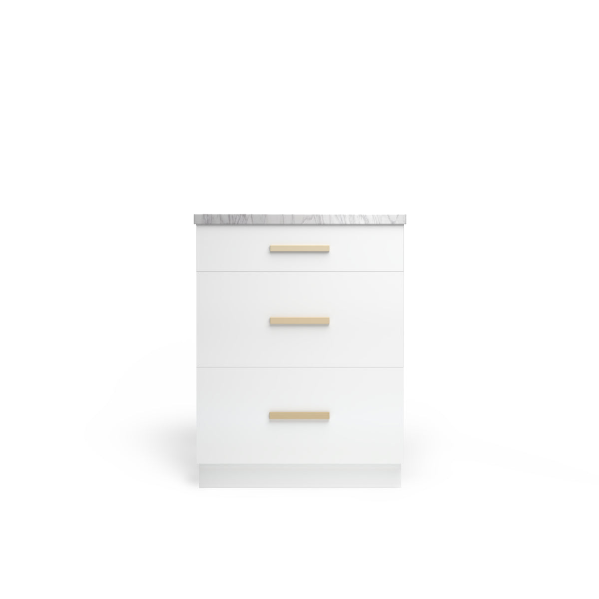 3 Drawer Base Cabinet, Arctic Matte, Satin Gold