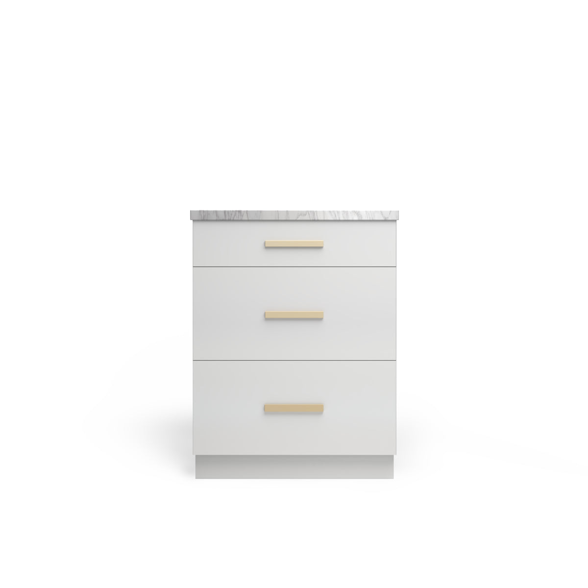 3 Drawer Base Cabinet, Ash Matte, Satin Gold