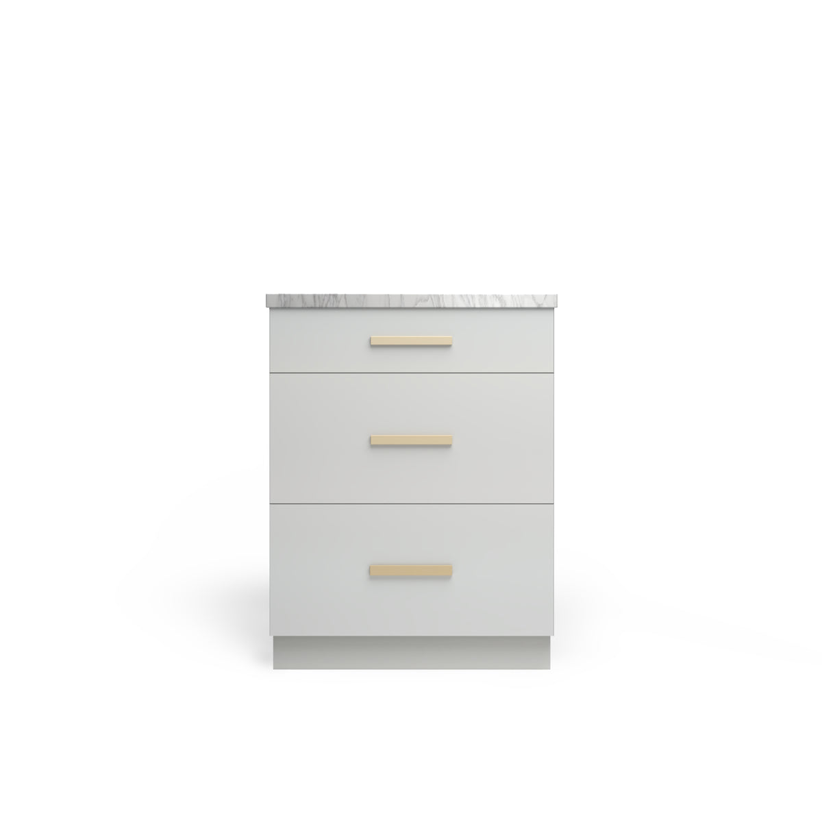 3 Drawer Base Cabinet, Dove Matte, Satin Gold