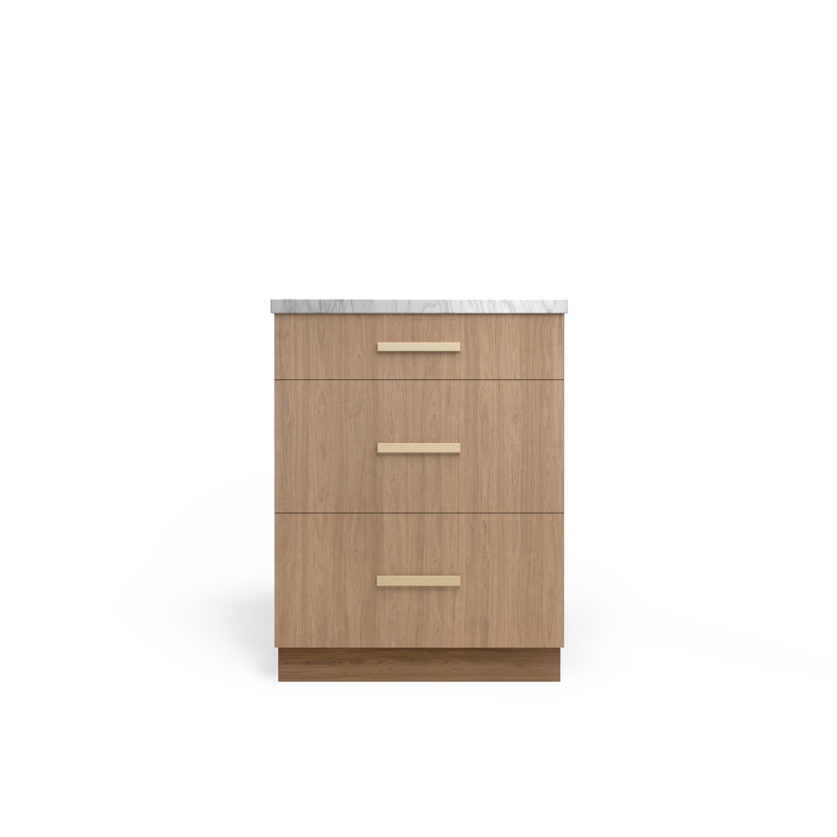 3 Drawer Base Cabinet, Frozen Walnut, Satin Gold