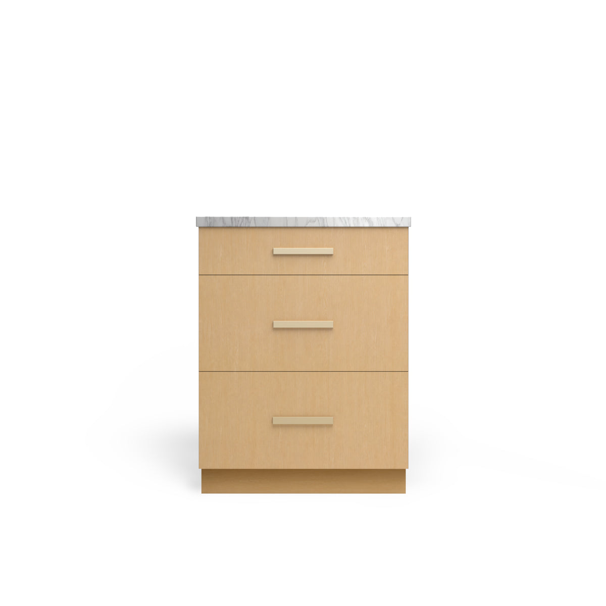 3 Drawer Base Cabinet, Ivory Infinite Oak, Satin Gold