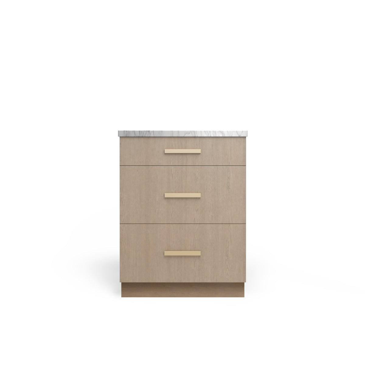 3 Drawer Base Cabinet, Manhattan Oak, Satin Gold