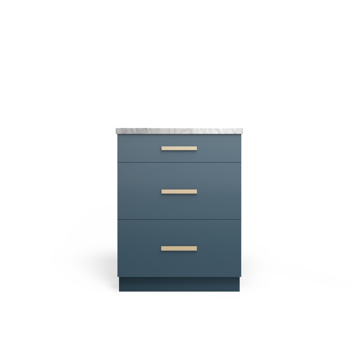 3 Drawer Base Cabinet, Oceanic Matte, Satin Gold