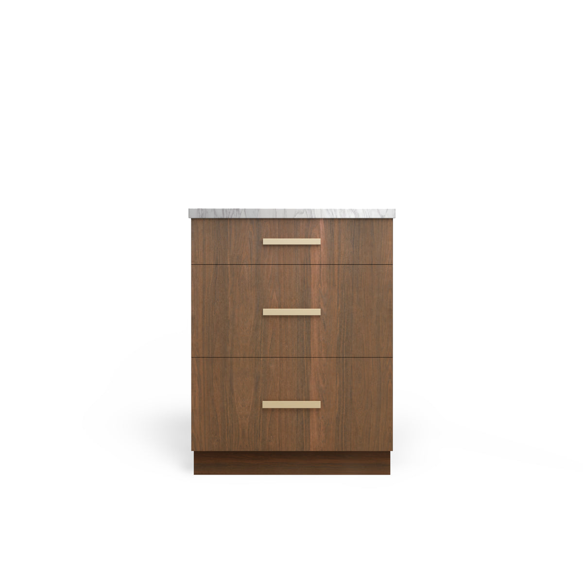 3 Drawer Base Cabinet, Pure Walnut, Satin Gold