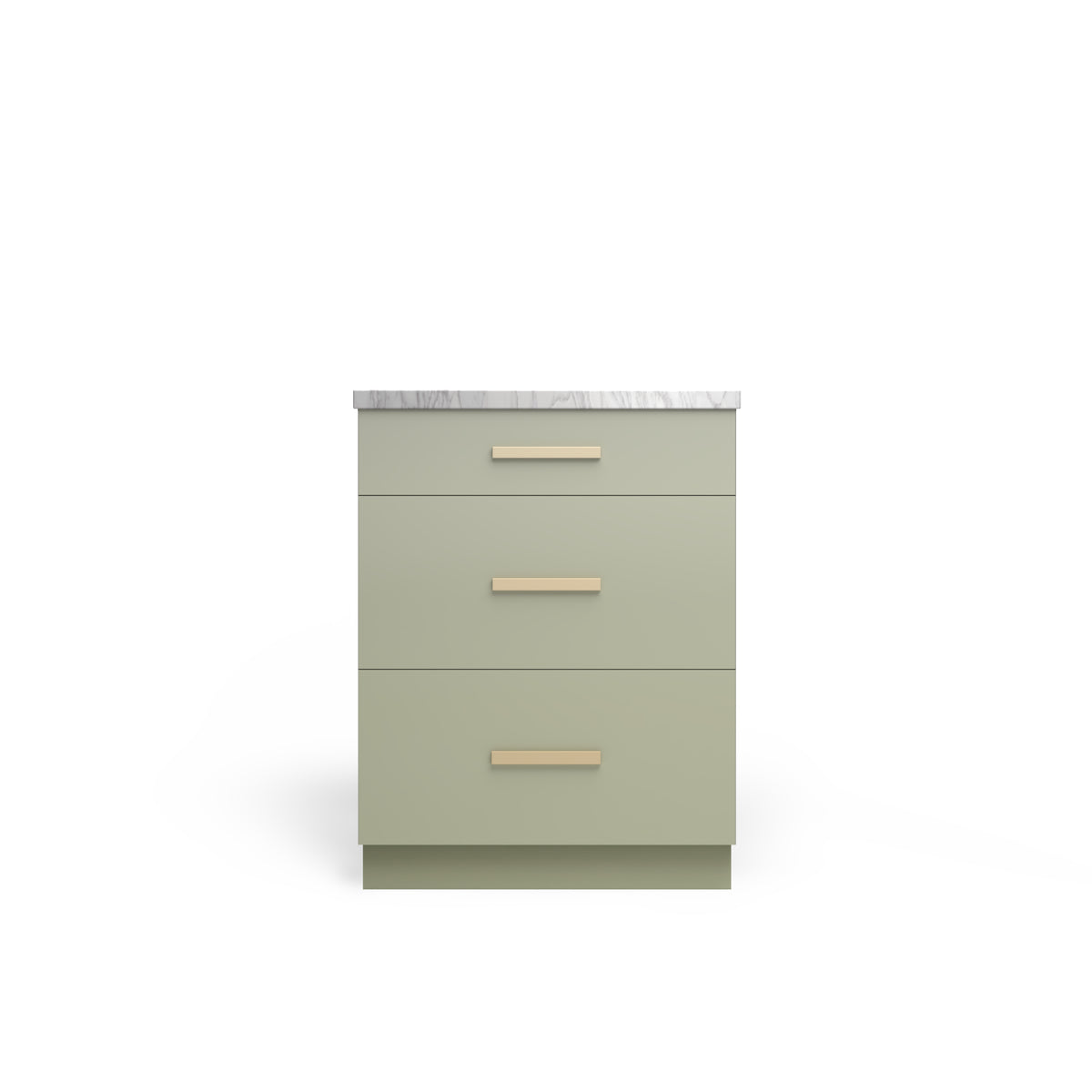 3 Drawer Base Cabinet, Rainforest Matte, Satin Gold