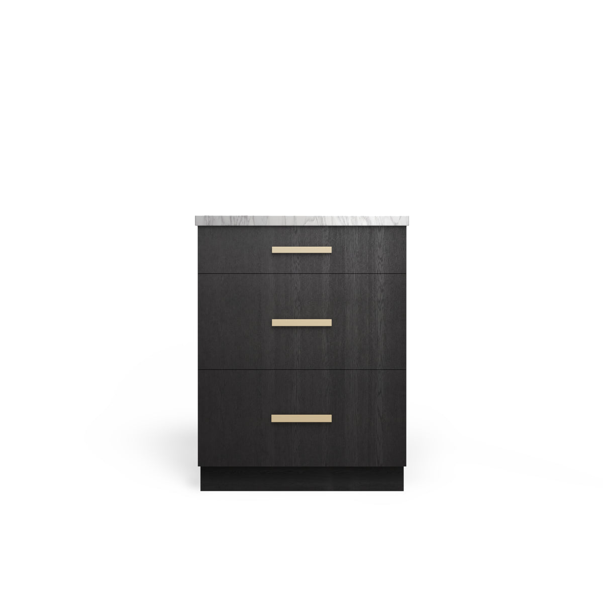 3 Drawer Base Cabinet, Raven Oak, Satin Gold