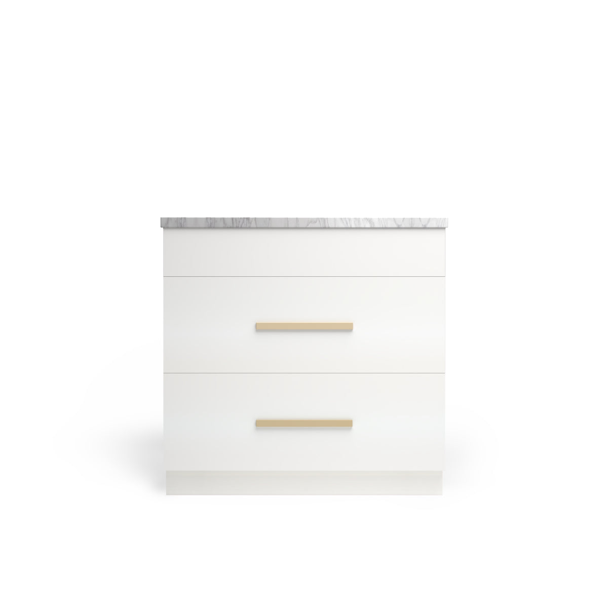 Sink Base with 3 Drawer, Alabaster Matte, Satin Gold