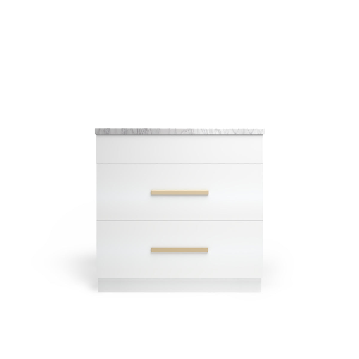 Sink Base with 3 Drawer, Arctic Matte, Satin Gold
