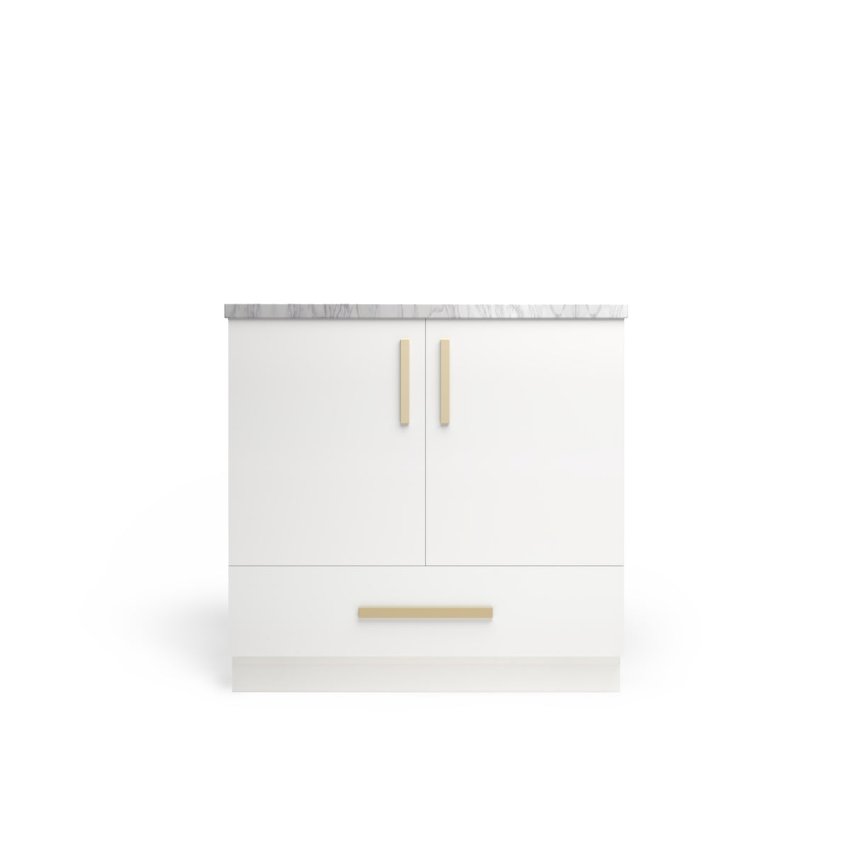 Sink Base with Drawer, Alabaster Matte, Satin Gold