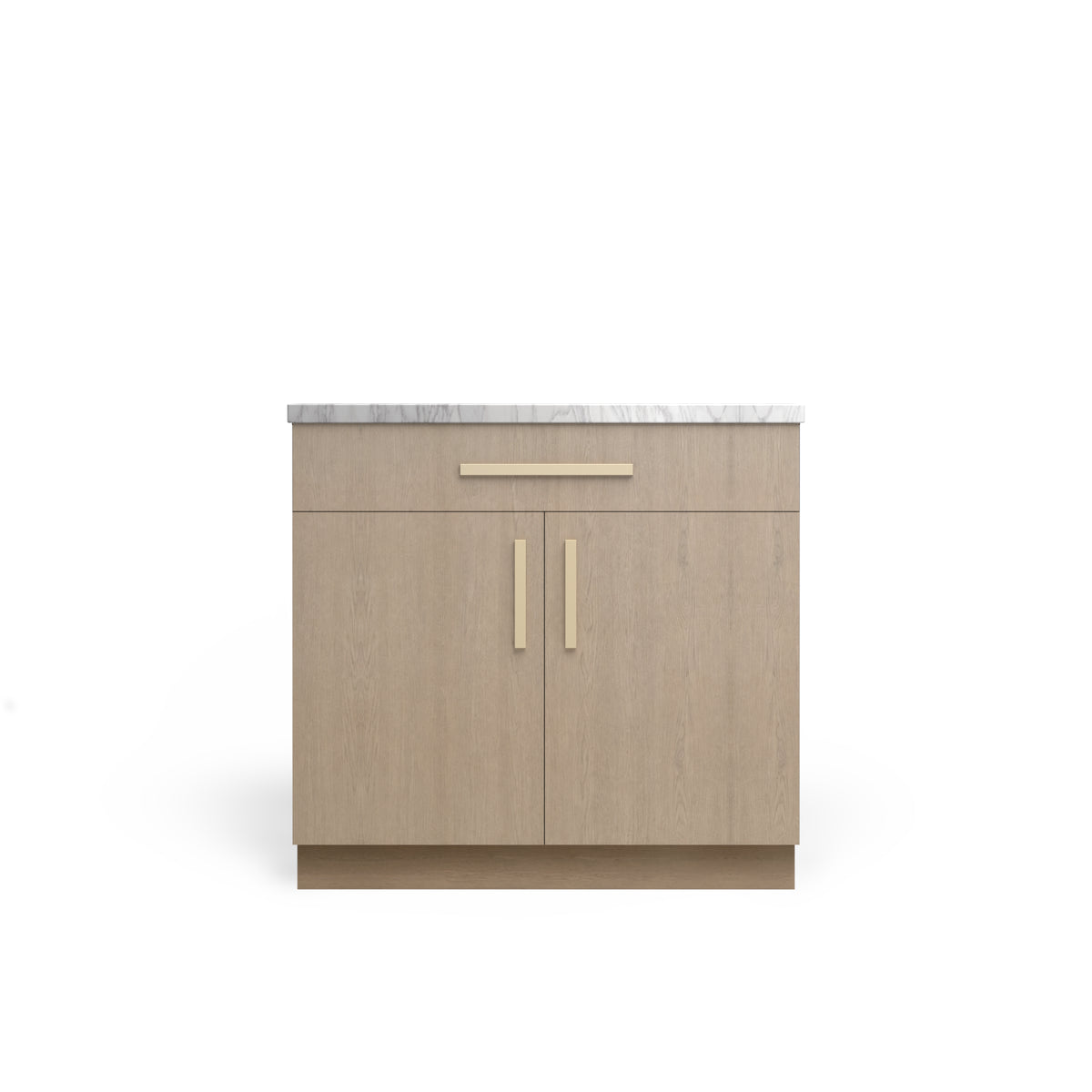 Vanity Base B1DW2D, Manhattan Oak, Satin Gold