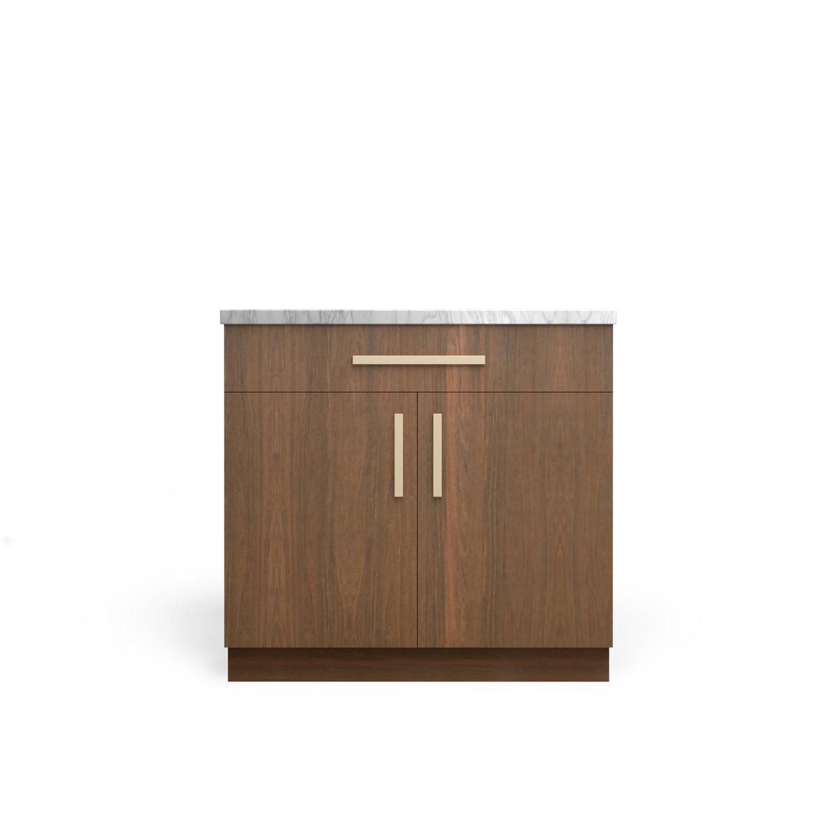 Vanity Base B1DW2D, Pure Walnut, Satin Gold
